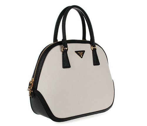 2016 Prada Saffiano Tote 6628 nero  cuoio bianco