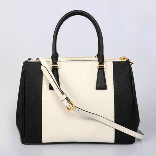 2016 Prada Saffiano Lux Tote BN2274 Nero  Bianco Cuoio