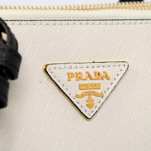 2016 Prada Saffiano Lux Tote BN2274 Nero  Bianco Cuoio