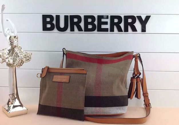 Burberry plaid canvas tela cotone borsa messenger