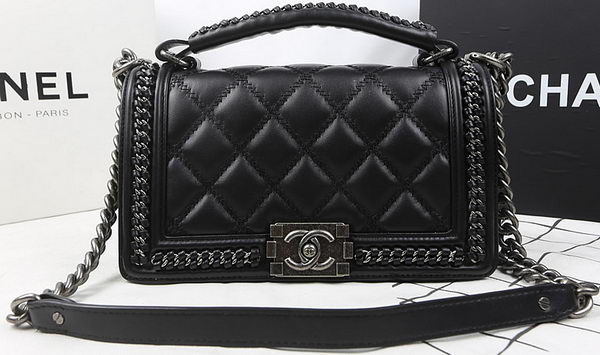 Boy Chanel Top Handle Flap Bag Calfskin A94804 Black