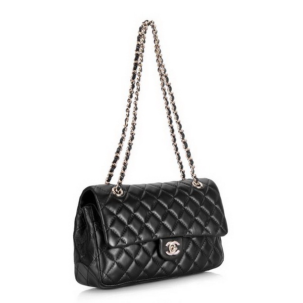 Chanel 2.55 Classic Series Flap Bag 1112 Black Leather Golden Hardware