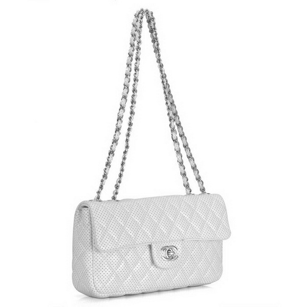 Chanel 1117 Classic Flap Bag White Leather Silver Hardware