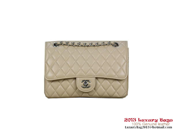 Chanel 2.55 Classic Flap Bag Apricot Sheepskin Leather Silver