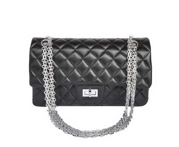 buy cheap Chanel 2.55 Series 1122 Classic Black Sheepskin Flap Bag Silver Hardware