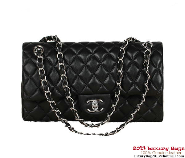 Chanel 2.55 Series Bag Black Sheepskin Leather 1112 Silver