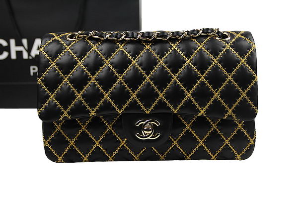 Chanel 2.55 Series Classic Embroidery Flap Bag A1112 Black Original Leather Silver