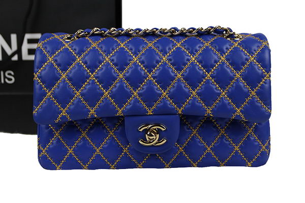 Chanel 2.55 Series Classic Embroidery Flap Bag A1112 Blue Original Leather Gold