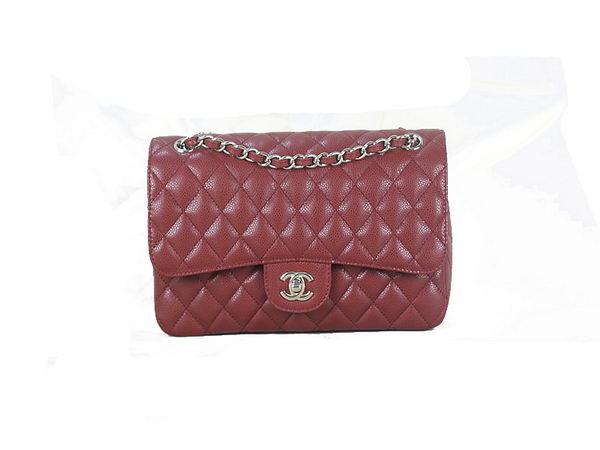 Chanel 2.55 Series Classic Flap Bag 1112 Burgundy Original Cannage Pattern Leather Silver