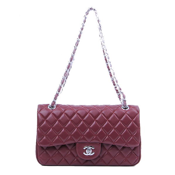 Chanel 2.55 Series Classic Flap Bag 1112 Burgundy Sheepskin Silver