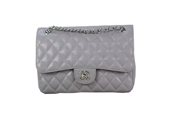 Chanel 2.55 Series Classic Flap Bag 1112 Gray Original Cannage Pattern Leather Silver