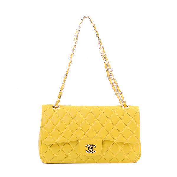 Chanel 2.55 Series Classic Flap Bag 1112 Lemon Sheepskin Gold