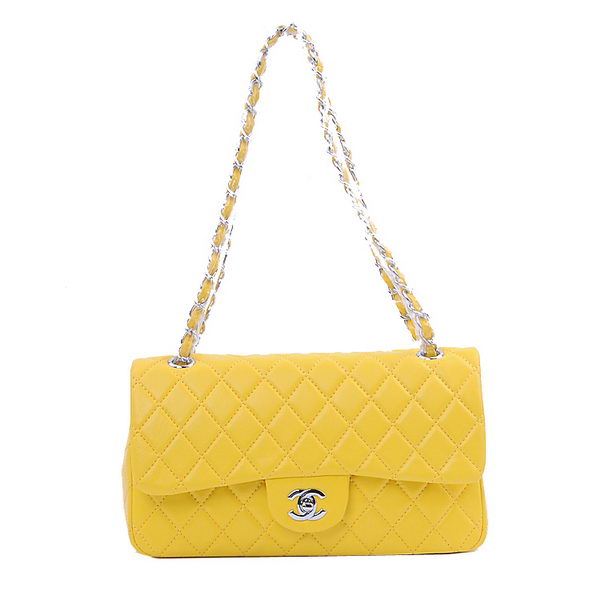 Chanel 2.55 Series Classic Flap Bag 1112 Lemon Sheepskin Silver