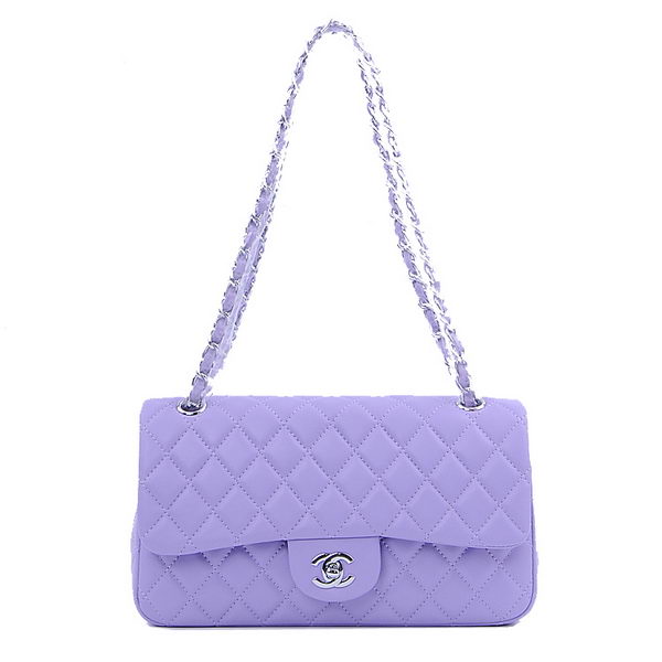 Chanel 2.55 Series Classic Flap Bag 1112 Purple Sheepskin Silver