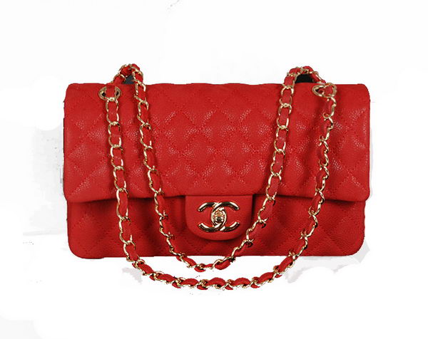 Chanel 2.55 Series Classic Flap Bag 1112 Red Original Cannage Pattern Leather Gold