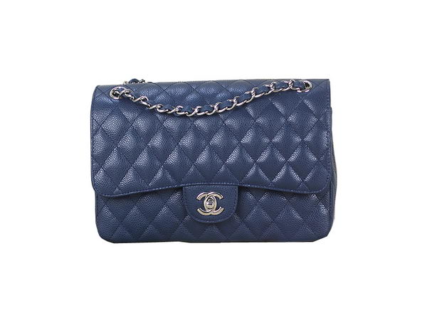 Chanel 2.55 Series Classic Flap Bag 1112 RoyalBlue Original Cannage Pattern Leather Silver