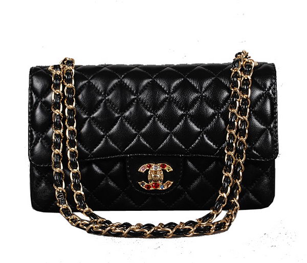 Chanel 2.55 Series Classic Flap Bag Black Sheepskin 1112 Multicolour