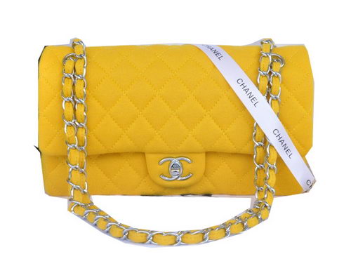 Chanel 2.55 Series Classic Flap Bag Denim Fabric CF1112 Lemon