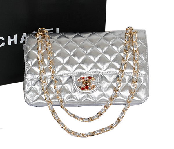 Chanel 2.55 Series Classic Flap Bag Silver Sheepskin 1112 Multicolour