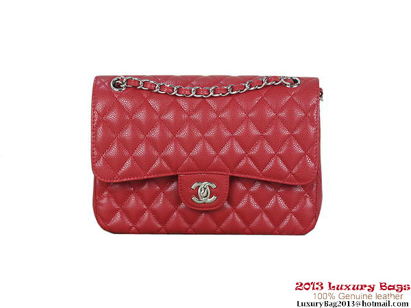 Chanel 2.55 Series Flap Bag Red Original Cannage Patterns Leather A1112 Silver