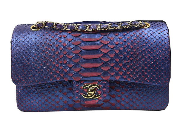 Chanel 2.55 Series Flap Bags Original Snake Leather A1112 Blue