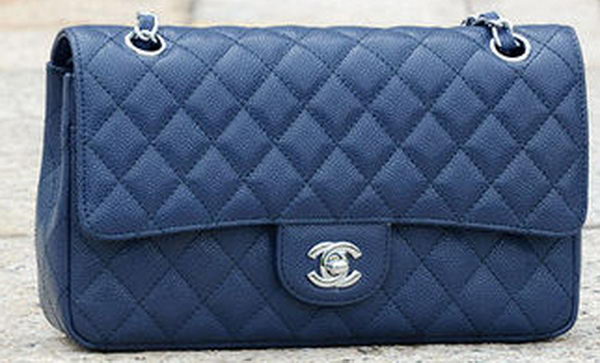 Chanel 2.55 Series Flap Bag Blue Cannage Pattern A1112 Silver