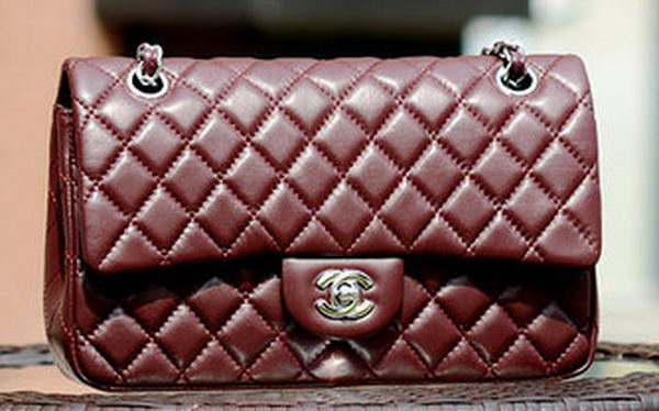 Chanel 2.55 Series Flap Bag Burgundy Sheepskin Leather A37586 Silver