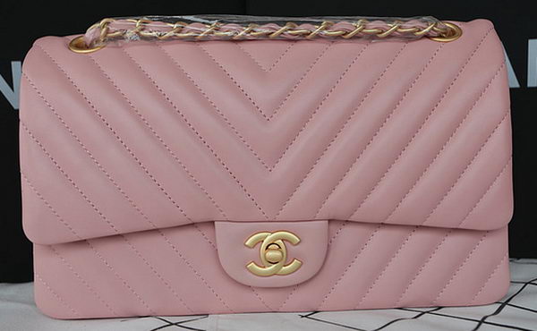 Chanel 2.55 Series Flap Bag Lambskin Chevron Leather A1112CF Pink