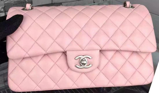 Chanel 2.55 Series Flap Bag Pink Sheepskin Leather A06375 Silver