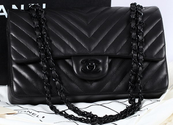 Chanel 2.55 Series Flap Bag Sheepskin Chevron Leather A1112 Black