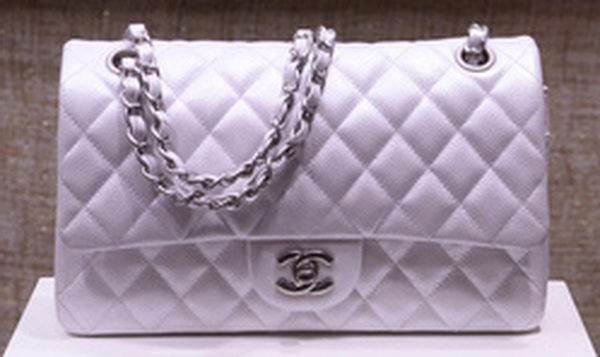 Chanel 2.55 Series Flap Bag Silver Original Caviar Leather A1112 Silver