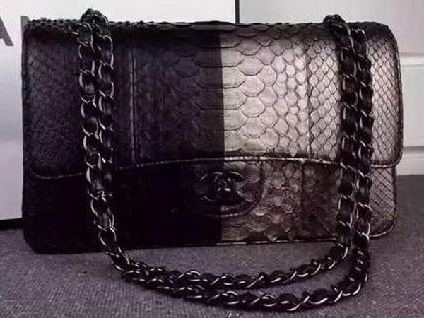 Chanel 2.55 Series Flap Bags Black&Bronze Original Python Leather A1112SA Black