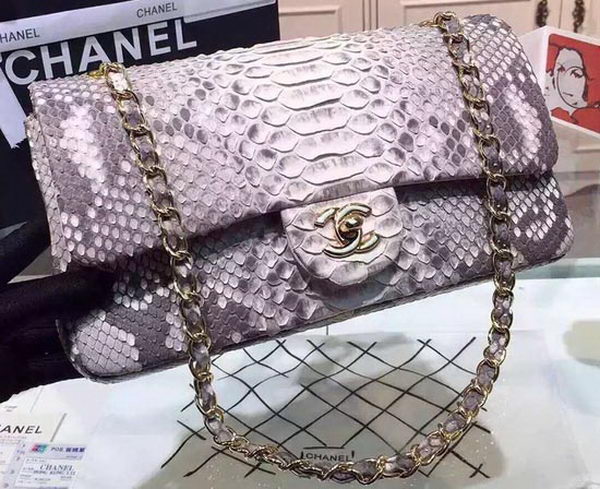 Chanel 2.55 Series Flap Bags Grey Original Python Leather A1112SA Gold