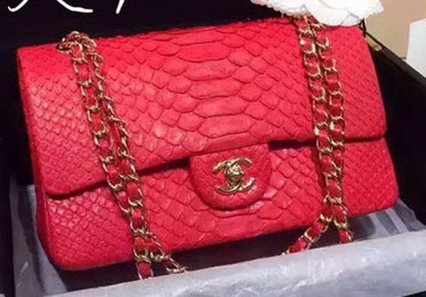 Chanel 2.55 Series Flap Bags Red Original Python Leather A1112SA Gold