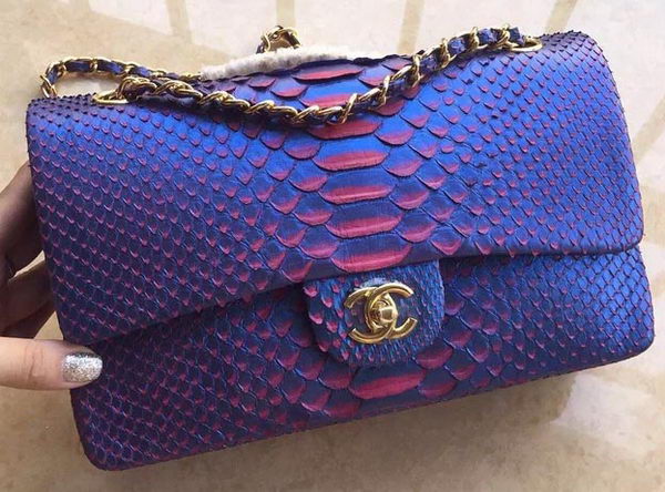 Chanel 2.55 Series Flap Bags RoyalBlue Original Python Leather A1112SA Gold