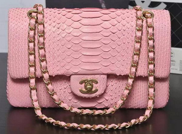 Chanel 2.55 Series Flap Bags Sakura Pink Original Python Leather A1112SA Gold