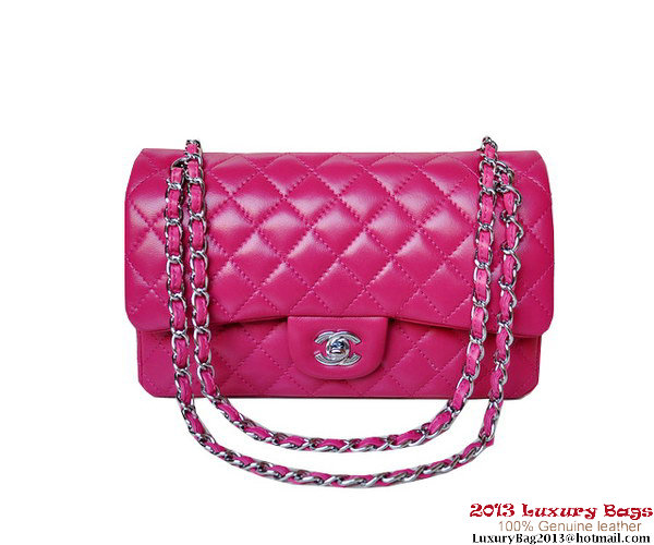 Chanel A01112 Classic Flap Bag Plum Sheepskin Silver