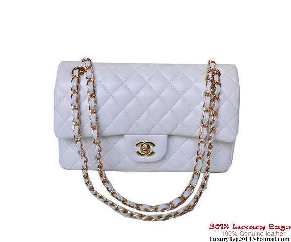 Chanel A01112 Classic Flap Bag White Sheepskin Gold