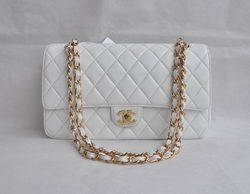 Chanel Classic 2.55 Series White Lambskin Golden Chain Quilted Flap Bag 1113