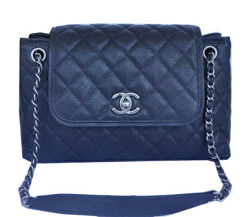 Chanel Large Caviar Leather Messenger Bag A90456 Black