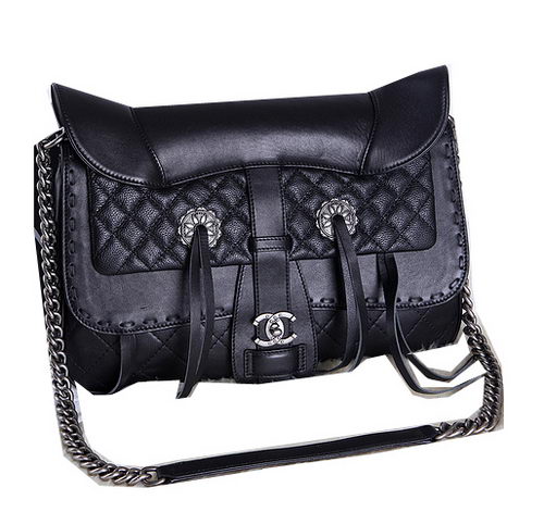 Chanel Large Flap Bag Calfskin Leather A90361 Black