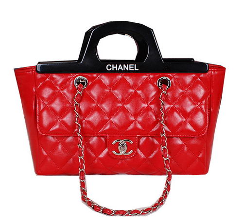 Chanel Shopping Bag Iridescent Leather Rigid Handles A66389 Red