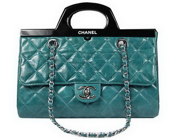 Chanel Shopping Bag Iridescent Leather Rigid Handles A92577 Green