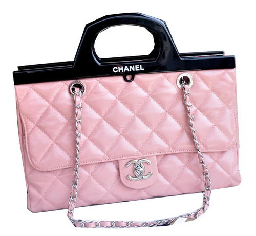 Chanel Shopping Bag Iridescent Leather Rigid Handles A92580 Pink