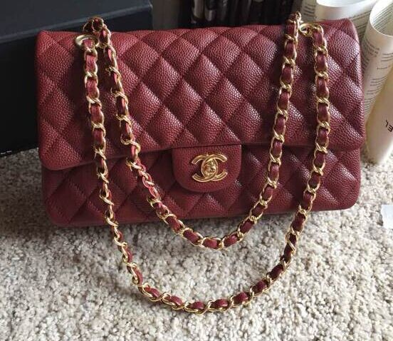 Top Quality Chanel Classic A36070 Burgundy Original Grain Leather Large Flap Bag Golden