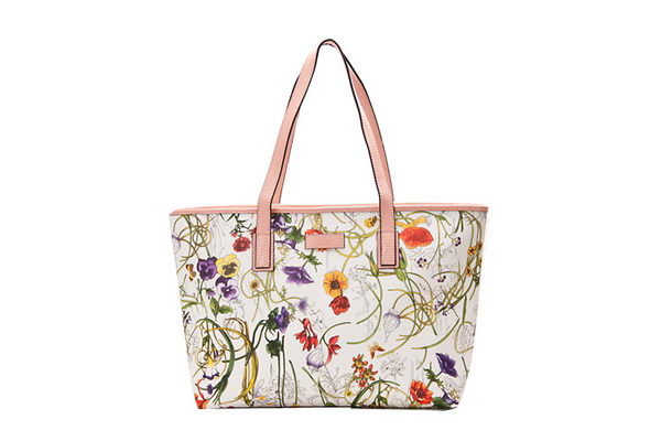 Gucci 211137 Pink Diaper Flora Leather Tote Bag