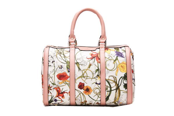 Gucci 247205 Pink Vintage Flora Leather Boston Bag