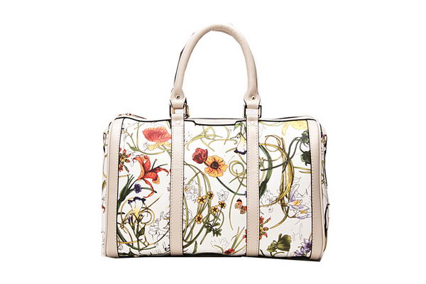 Gucci 247205 White Vintage Flora Leather Boston Bag