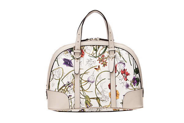 Gucci 309617 White Vintage Flora Leather Top Handle Bag