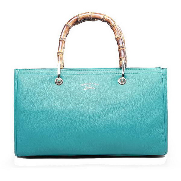 Gucci 323660 Light Blue Bamboo Shopper Calf Leather Tote Bag